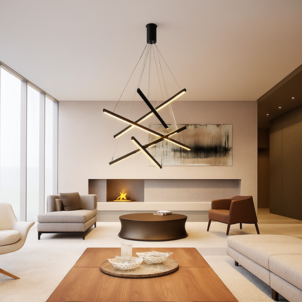 Lustre design LED avec baguettes métalliques lumineuses Solana