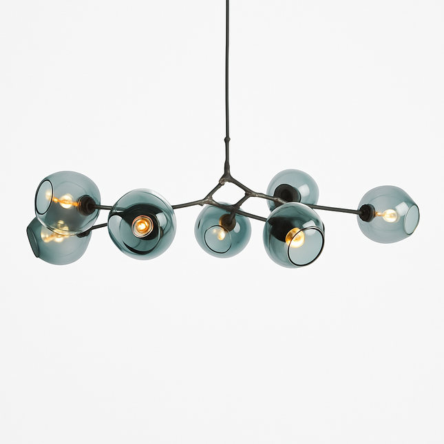 Lustre design à LED avec branches métal et bulles en verre Beans