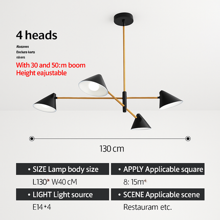 Lustre LED avec abat-jours triangulaires style loft — LZ4G7P9