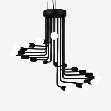 Lustre design noir avec plusieurs branches en forme d'escalier