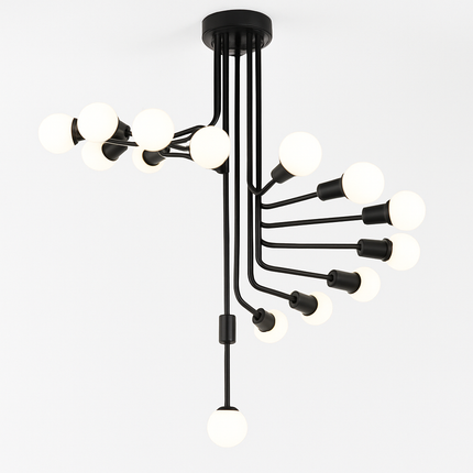 Lustre design noir avec plusieurs branches en forme d'escalier