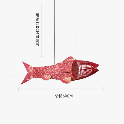 Lustre en bambou style chinois avec motif gros poisson — LZ4T9XQ