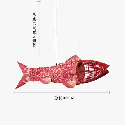 Lustre en bambou style chinois avec motif gros poisson — LZ4T9XQ