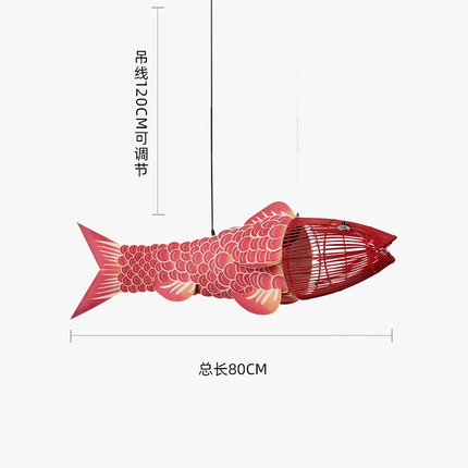 Lustre en bambou style chinois avec motif gros poisson — LZ4T9XQ