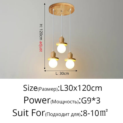 Lustre suspension en bois massif à trois têtes style nordique — LZ4N7Q2