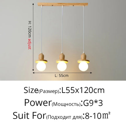 Lustre suspension en bois massif à trois têtes style nordique — LZ4N7Q2