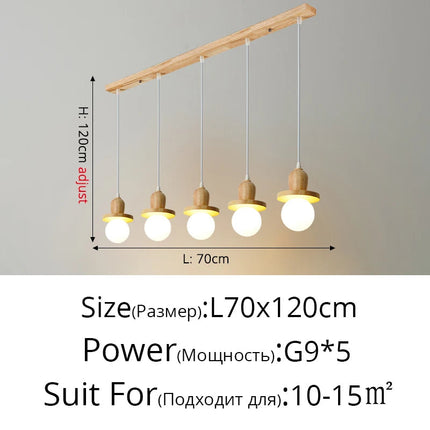 Lustre suspension en bois massif à trois têtes style nordique — LZ4N7Q2