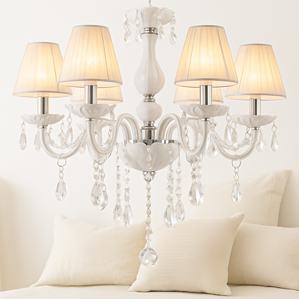 Lustre en cristal chandelier avec abat-jour tissu