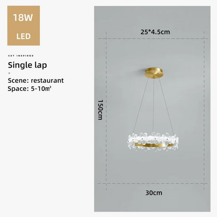 Lustre suspension nordique en cristal K9 avec anneau pétales LED — LZ4X9T