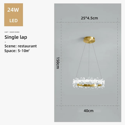 Lustre suspension nordique en cristal K9 avec anneau pétales LED — LZ4X9T