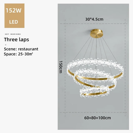 Lustre suspension nordique en cristal K9 avec anneau pétales LED — LZ4X9T