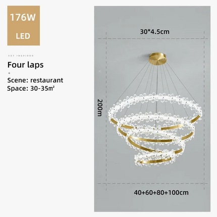 Lustre suspension nordique en cristal K9 avec anneau pétales LED — LZ4X9T