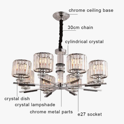 Lustre nordique en cristal avec métal chromé et verre transparent — LZ4X9M