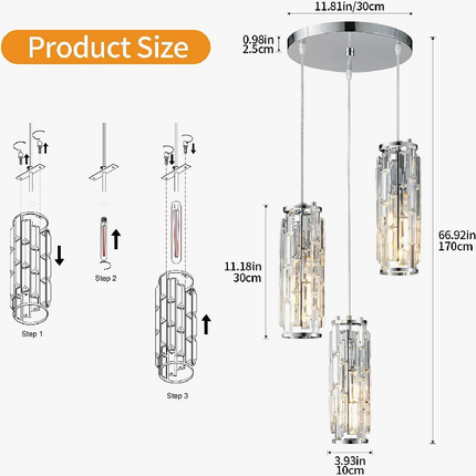 lustre en cristal noir à trois têtes pour restaurant et cuisine