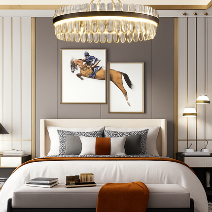 lustre en cuir led cristal luxueux rond suspendu moderne