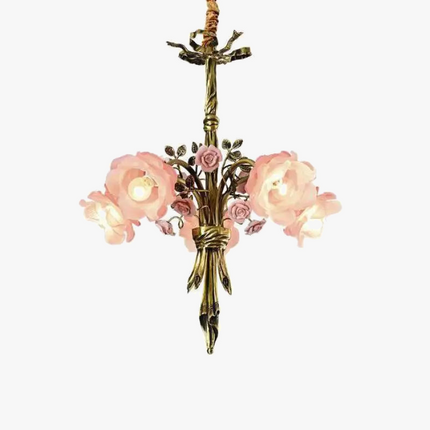 Lustre LED cuivre avec verre rose style classique européen — LZ4X9T1