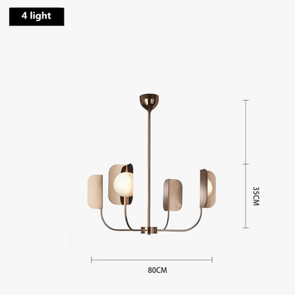 Lustre en métal avec éclairage en verre laiteux et feuilles décoratives — LZ4G7Q2