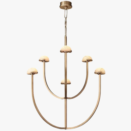 Lustre en marbre naturel espagnol avec LED et finition cuivre style rétro — LZ4X9T1