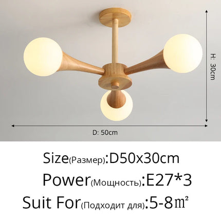 Lustre suspension en rondins bois massif style japonais nordique — LZ4X9T2