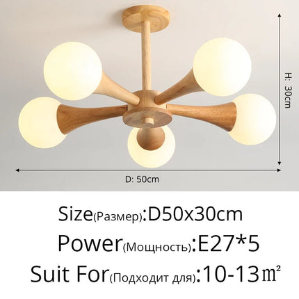 Lustre suspension en rondins bois massif style japonais nordique — LZ4X9T2