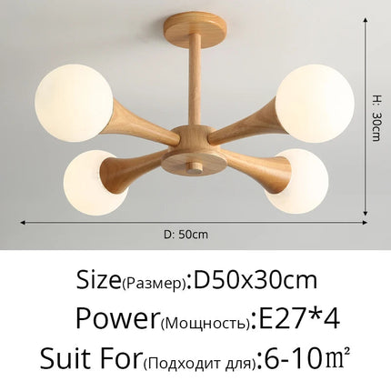 Lustre suspension en rondins bois massif style japonais nordique — LZ4X9T2