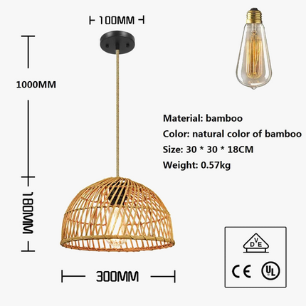 Suspension en rotin tissé à la main avec éclairage LED intégré — LZ4P9XQ
