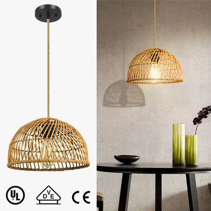 Suspension en rotin tissé à la main avec éclairage LED intégré — LZ4P9XQ