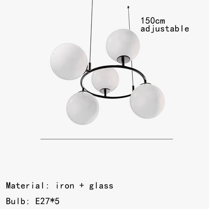 Lustre en verre avec anneau noir réglable au design moderne — LZ4X9T1