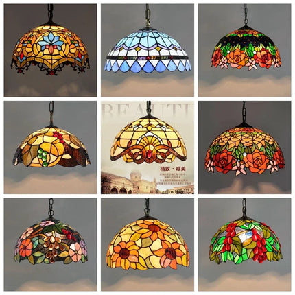 Lustre suspension en verre coloré style Tiffany européen rétro — LZ4G7X2