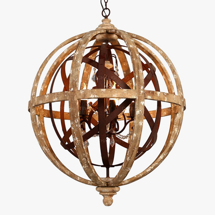 Lustre suspension sphère en bois effet antique — LZ4X9P2