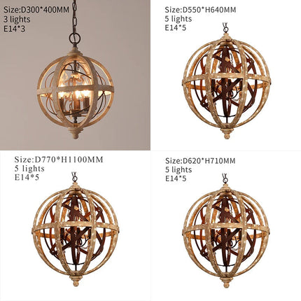 Lustre suspension sphère en bois effet antique — LZ4X9P2