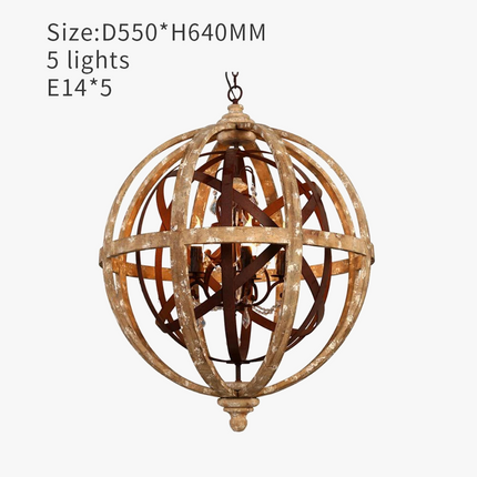 Lustre suspension sphère en bois effet antique — LZ4X9P2