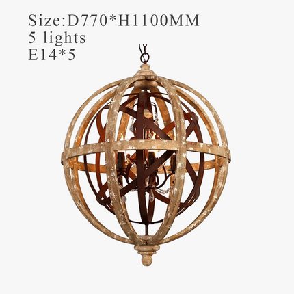 Lustre suspension sphère en bois effet antique — LZ4X9P2