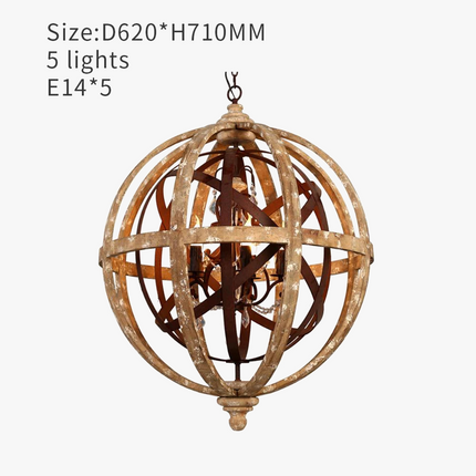 Lustre suspension sphère en bois effet antique — LZ4X9P2