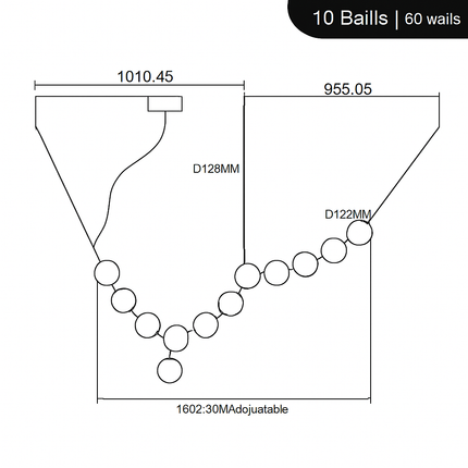 Lustre italien à 10 boules de verre LED design — LZ4X9Q2