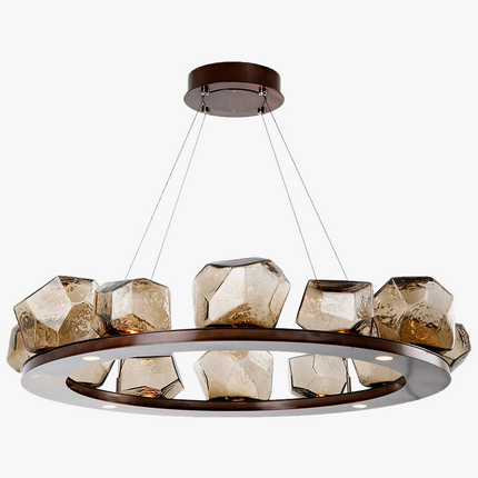 Lustre rond LED art déco en pierre et verre moderne — LZ4P9XQ