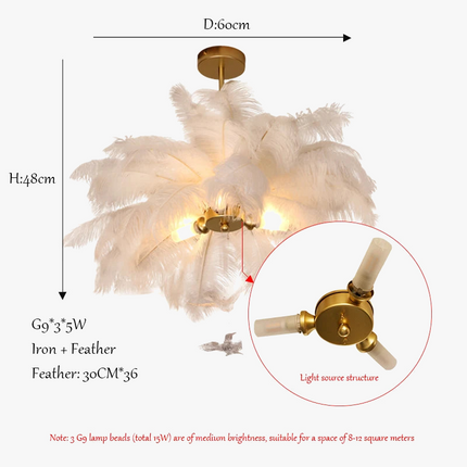 Lustre suspension LED plume d'autruche Sandyha Luxe — LZ4X9P2