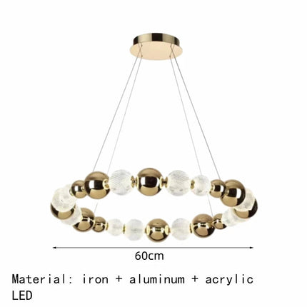 Lustre LED boule acrylique avec anneau doré et fils réglables — LZ4X9P2