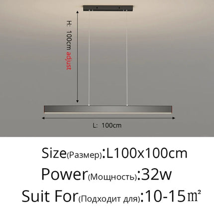 Lustre LED carré noir moderne pour salon et cuisine — LZ4X9P