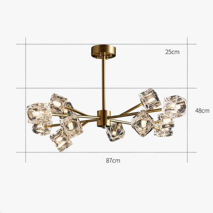 Lustre LED cube en verre glacé cuivre doré style industriel nordique — LZ4X9P2