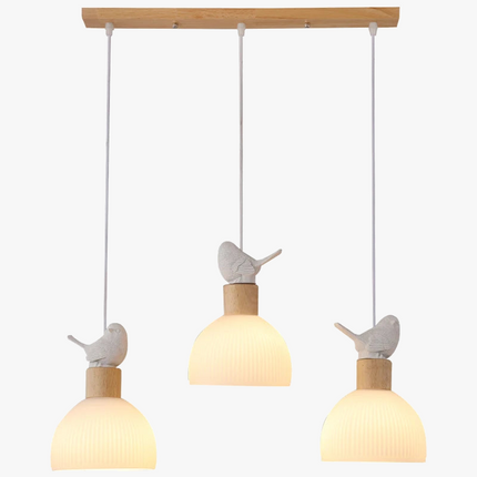 Lustre LED en bois avec abat-jour en verre blanc — LZ4X9Q2M