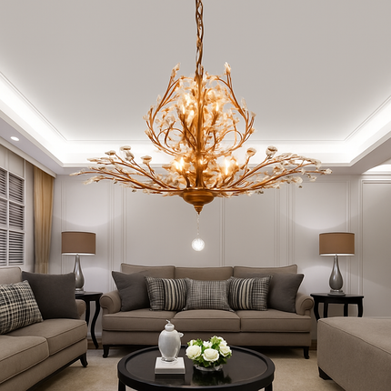 Lustre LED en cristal avec feuilles dorées — LZ4N7Q2F