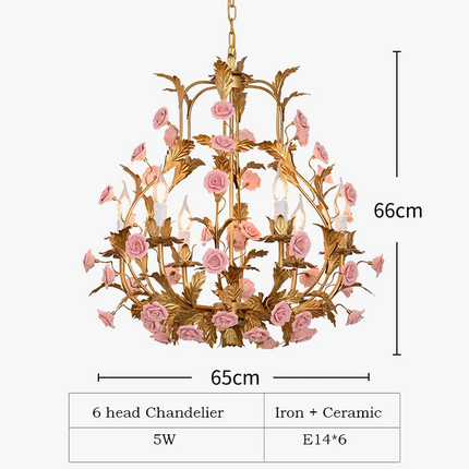 Lustre LED floral en céramique cuivre rose pour intérieur — LZ4XJ9