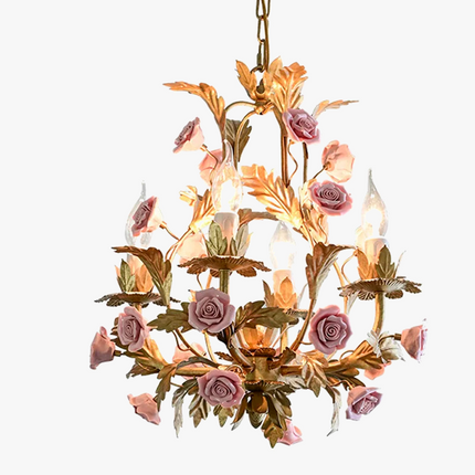 Lustre LED floral en céramique et cuivre pour intérieur décoratif — LZ4X9J