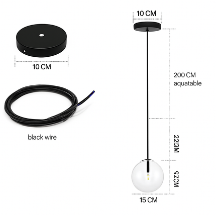 Lustre LED boule en verre noir pour intérieur hall et salle à manger — LZ4X9P