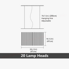20 têtes 97x47cm / Corps de lampe noir / Lumière chaude sans télécommande | CHINE