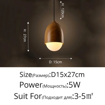 Lustre rond moderne en bois et fer forgé LED — LZ4X9P