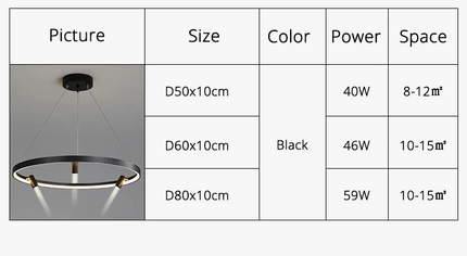 Lustre LED moderne avec anneau et suspension noire — LZ4X9P