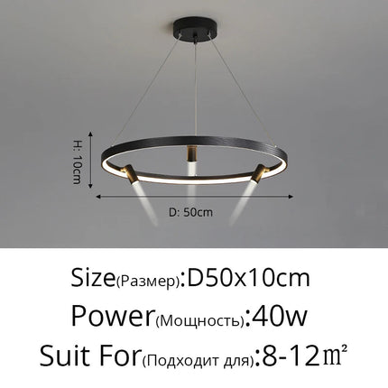 Lustre LED moderne avec anneau et suspension noire — LZ4X9P