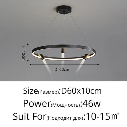 Lustre LED moderne avec anneau et suspension noire — LZ4X9P